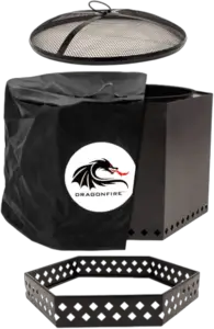 Dragonfire 23.5 Inch Smokeless Wood Burning Outdoor Bonfire Fire Pit Bundle, Includes Stand, Spark Screen, & Waterproof Cover - Great for Camping, Cooking, Tailgating, and Patio, Black